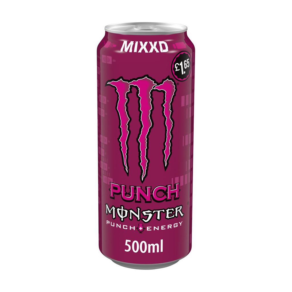 Monster Energy Mixxd Punch 500ml can with distinctive logo and price tag displayed