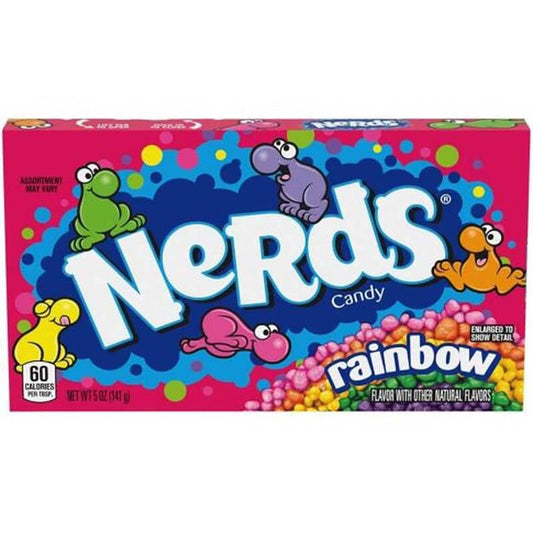 Nerds Rainbow candy box 141g featuring vibrant cartoon characters and colorful candy assortment.