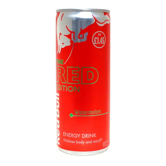Red Bull The Red Edition Watermelon Energy Drink 250ml can with price tag on white background