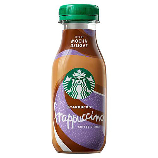 Starbucks Frappuccino Coffee Drink 250ml bottle with creamy mocha flavor, green cap, and iconic Starbucks logo.