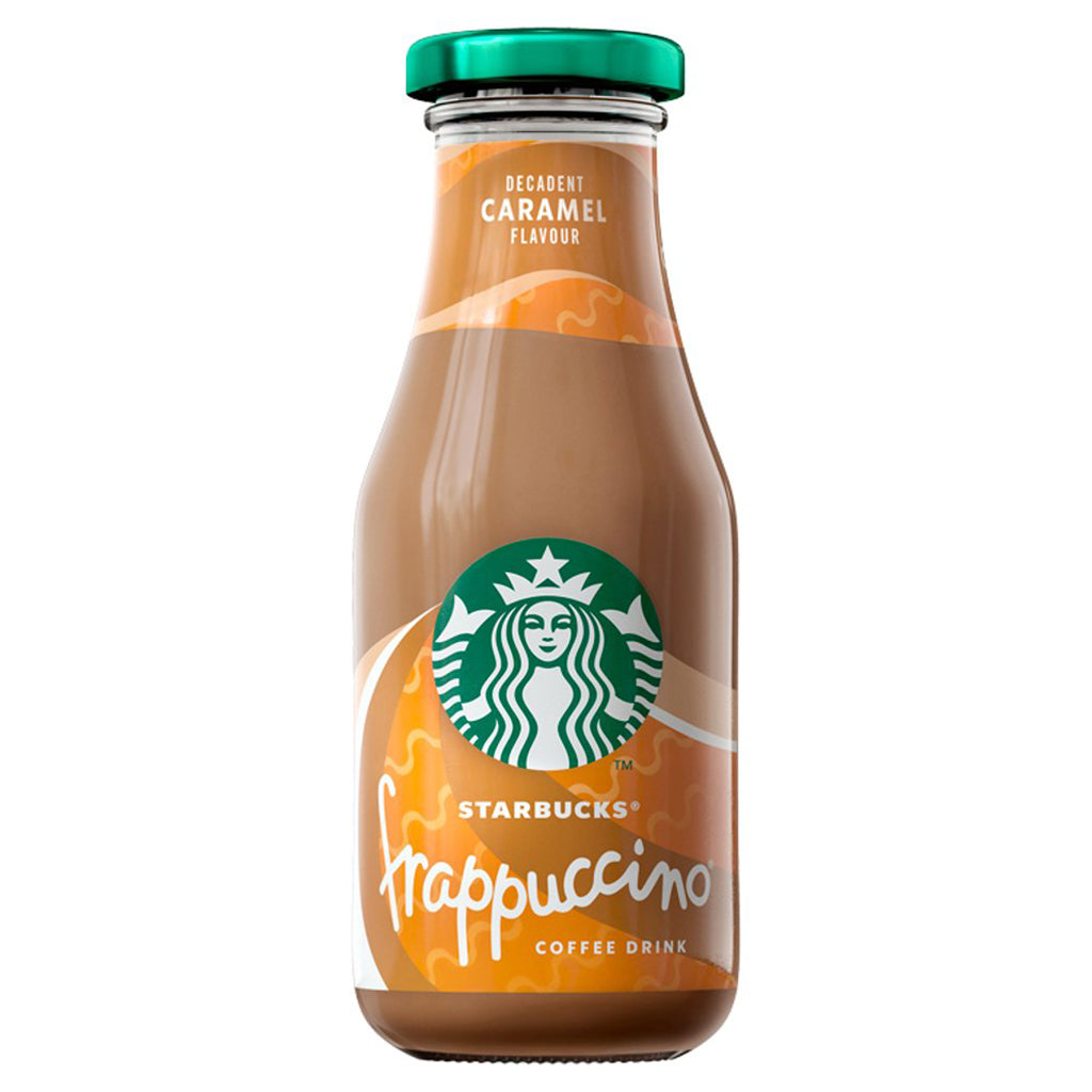 Starbucks Frappuccino Coffee Drink in Decadent Caramel Flavor 250ml bottle with distinctive branding and swirl design.